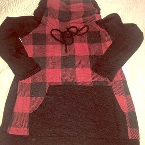 Cowl neck buffalo check sweatshirt